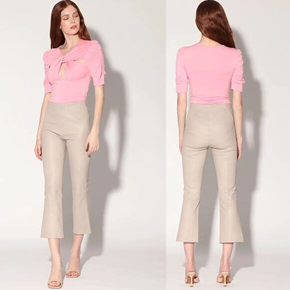 NWT Baker Lori Leather Flare Leg Elastic Waist Pant Women's Dove Size: XS - Picture 1 of 10